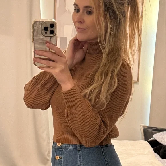 ZARA Brown Ribbed Mock Neck Turtleneck Sweater - Picture 4 of 7